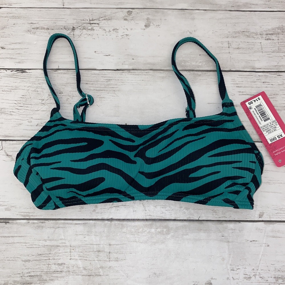 Xhilaration Bikini Top Womens XS Green Black Tiger Zebra Swim Bra Padded NEW XS